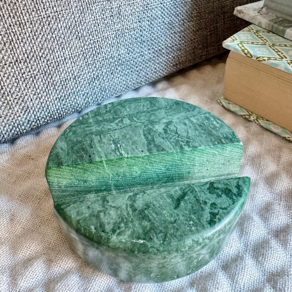 New Natural Green Marble Stone Cell Phone Heavy Freestanding Holder Stand - Picture 4 of 8